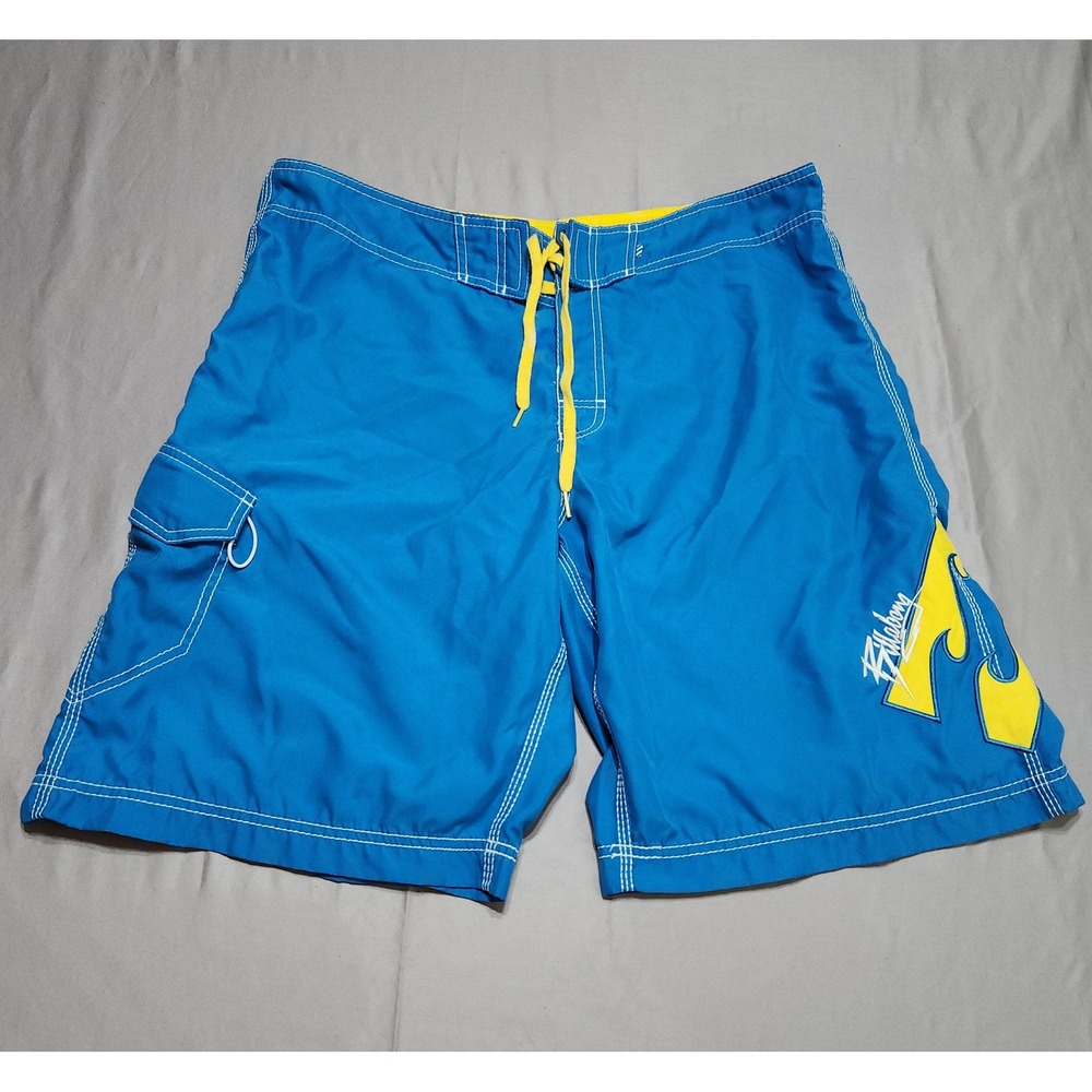 Billabong Mens Board Shorts Blue Yellow Wave Logo Cargo Pocket Size 38 M104ERUP
